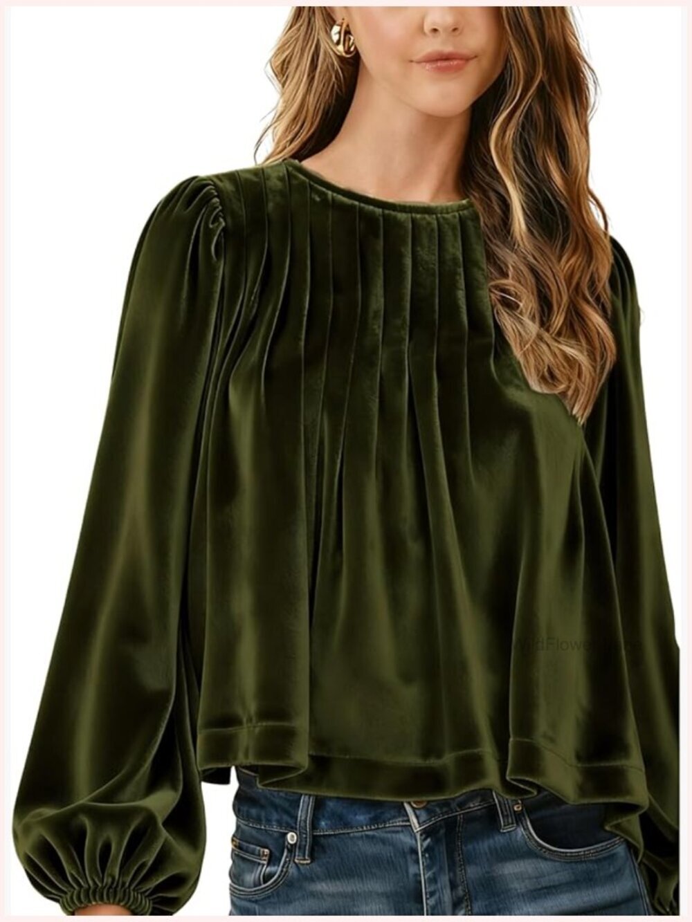 Long Sleeve Velvet Babydoll Top Pleated Blouse Dressy Holiday Shirt